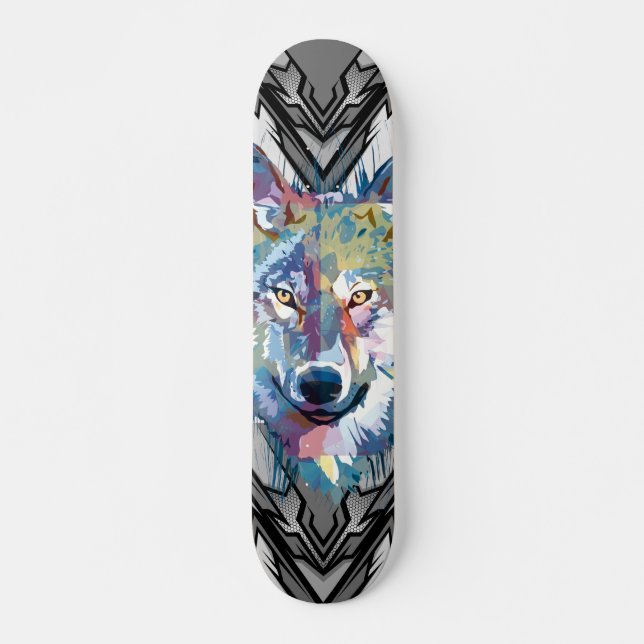 Tabla de skate Wolf | Cabeza de lobo colorida (Anverso )