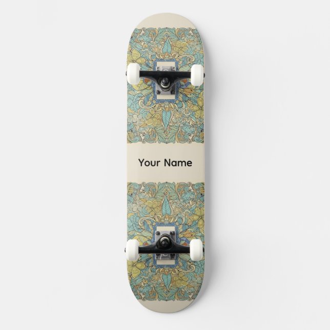 Tabla de skate Zentangle artístico con nombre pers (Anverso)
