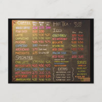 Tabla del menú Café - Postal
