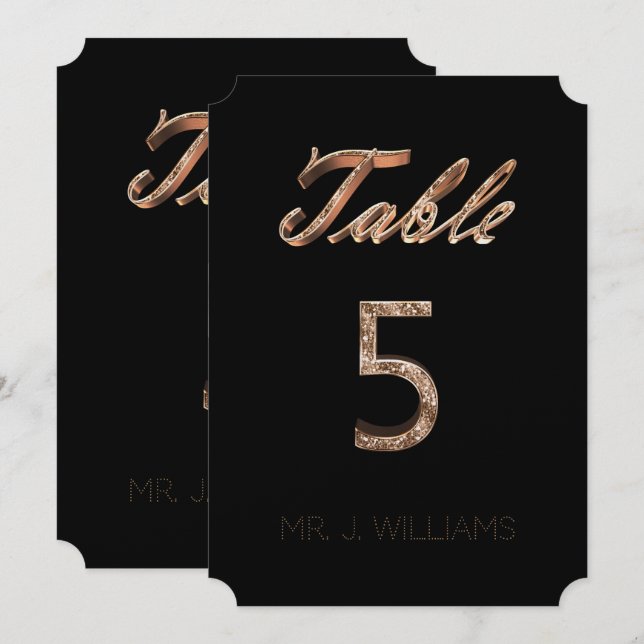Tabla número 5 Tarjeta de Escort Elegante de Oro N (Anverso / Reverso)