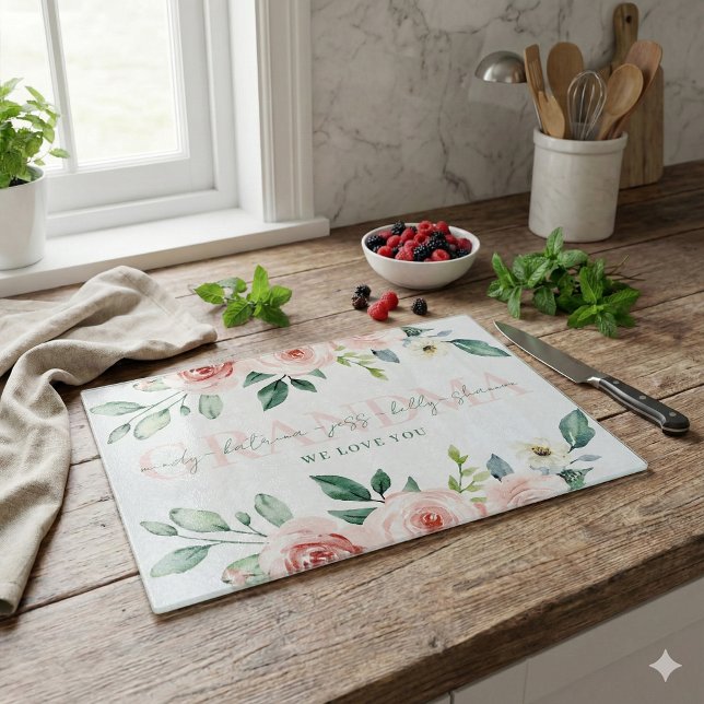 Tabla personalizada de corte de la abuela (The beautiful watercolor rose personalized cutting board would make a wonderful gift for grandma! )