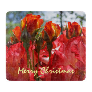 Tablas de cortar de vidrio Feliz Navidad Rosa Roja
