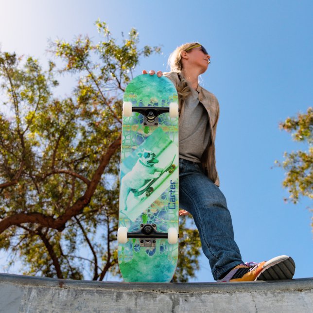 Tablas de skate de tinte atado Bulldog verde azul (Exterior 1)