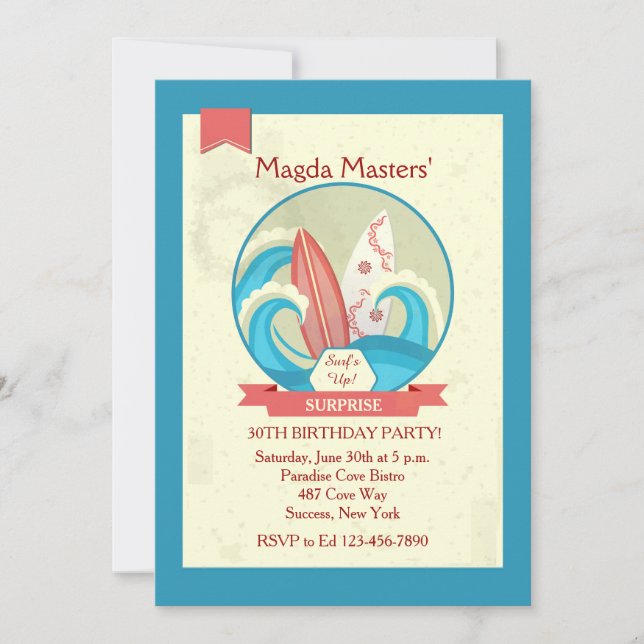 Tablas hawaianas en la invitación de las ondas (Anverso)