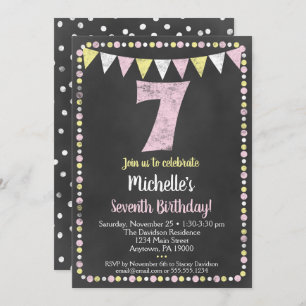 Tablero amarillo rosa 7 Invitación de cumpleaños
