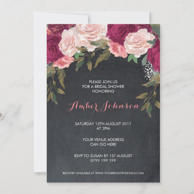 Tablero con invitación a ducha de novia floral (Anverso)