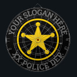 tablero de anuncios de aplicación de la ley del de<br><div class="desc">Consejo de aplicación de la ley del departamento de policía personalizado. Decoración de pared personalizado personalizada con su nombre, distrito, fuerza, condado, cárcel, correccional, prisión, etc. Insignia de la estrella de la policía amarilla con texto redondo. Todos los colores del personalizable. Juego de dardos divertidos para casa, oficina, lugar de...</div>
