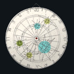 Tablero de dardo atómico icónico de Starbursts<br><div class="desc">Este modelo atómico icónico del tablero de dardo de Starbursts ofrece starbursts atómicos icónicos. ¡Eso correcto! La escuela vieja, fondo color nata con los puntos del oro es el contexto perfecto para la turquesa vibrante, el apio calmante, y los círculos coloreados del verde kitschy de la pera. Los puntos del...</div>