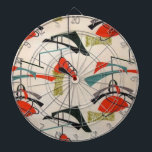 Tablero de dardo atómico moderno de la tela de los<br><div class="desc">Cada día puede ser una ráfaga a partir del pasado con este tablero de dardo inspirado moderno de los mediados de siglo. Las características del diseño una reproducción de un modelo móvil atómico de la tela del vintage. El fondo es ecru con formas azules, anaranjadas, verdes y negras del arte...</div>
