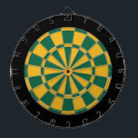 Tablero de dardo: Oro, verde oscuro, y negro<br><div class="desc">Juego de mesa del oro,  verde oscuro,  y negro coloreado del dardo incluyendo 6 dardos de cobre amarillo</div>