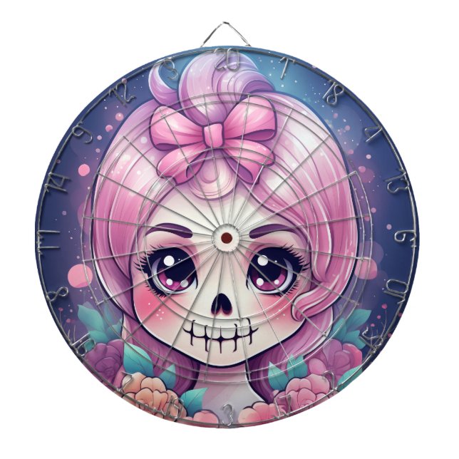 Tablero de dardos de calavera linda (Frente)