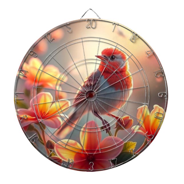 Tablero de dardos floral pájaro naranja (Frente)
