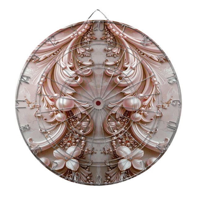 Tablero de dardos floral y perla ornamentada rosa (Frente)