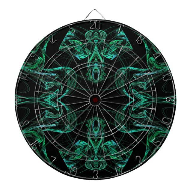 Tablero de Dardos Fractal Negro y Verde Abstracto (Frente)