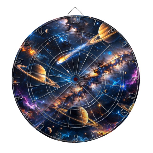 Tablero de dardos premium Saturno y nebulosa (Frente)