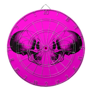 Tablero de dardos rosa jaula de metal de calaveras