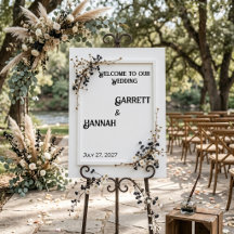 Tablero de espuma de boda botánico moderno en blan