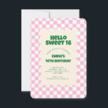 Tablero de Groovy Rosado Retro Dulce 16 Invitación<br><div class="desc">Patrón de verificador de Groovy Rosado Retro Fiesta de cumpleaños</div>