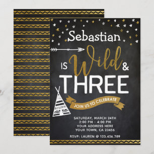 Tablero de invitaciones salvajes y de tres cumplea