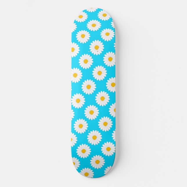 Tablero de patineta azul cielo con patrón de flor  (Anverso)