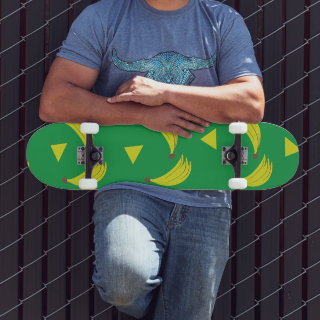 Tablero de patineta geométrico de plátanos verde y (Exterior 3)