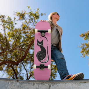TABLERO DE SKATEBOARD GATO NEGRO ROSA