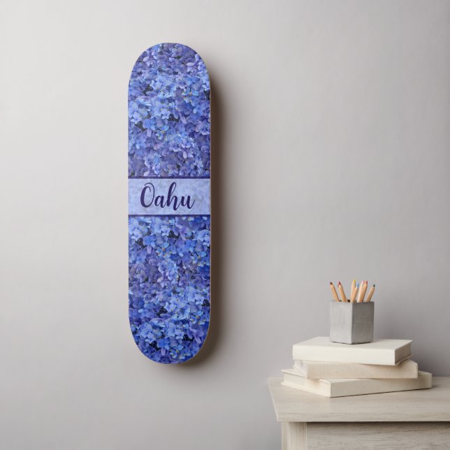 Tablón de Patineta Floral Hortensia Azul (Arte de la pared)