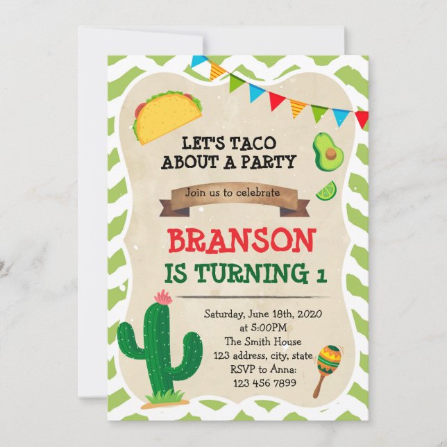 Taco acerca de la invitación a la fiesta de cumple (Anverso)