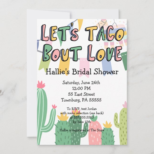 Taco acerca del amor Fiesta Invitaciones temáticas (Anverso)