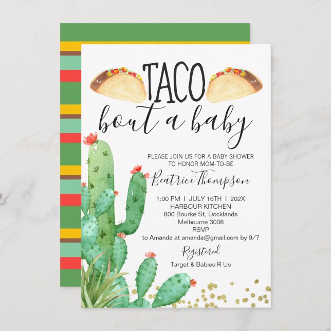 Taco Bout A Baby Cactus Invitación Baby Shower (Anverso / Reverso)