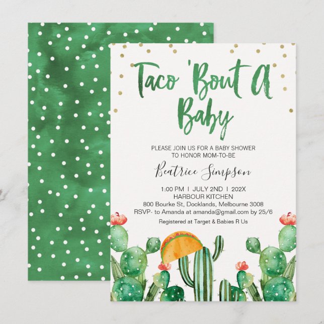Taco Bout A Baby Cactus Invitación Baby Shower (Anverso / Reverso)