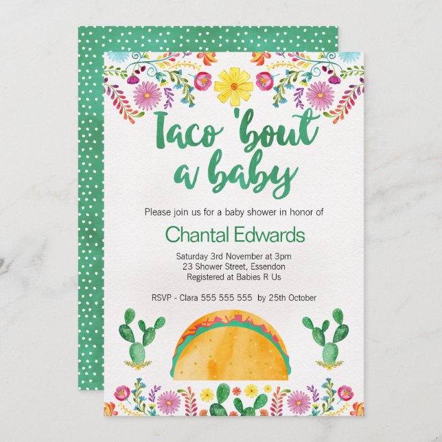 Taco 'Bout A Baby Fiesta Invitación Baby Shower (Anverso / Reverso)