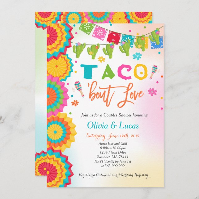Taco Bout Amor Invitación Parejas Fiesta Ducha (Anverso / Reverso)