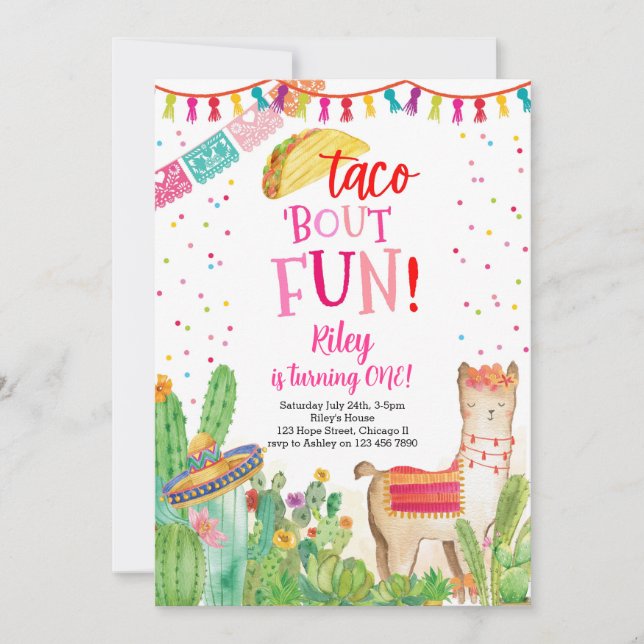 Taco Bout Fun Fiesta Chica Invitación de cumpleaño (Anverso)