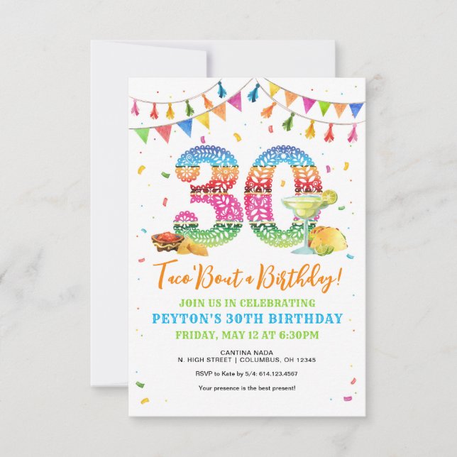 Taco Bout invitación a la Fiesta de Cumpleaños 30 (Anverso)