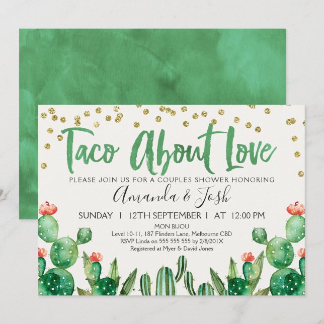 Taco Bout Love Cactus Bridal Shower Invitación (Anverso / Reverso)