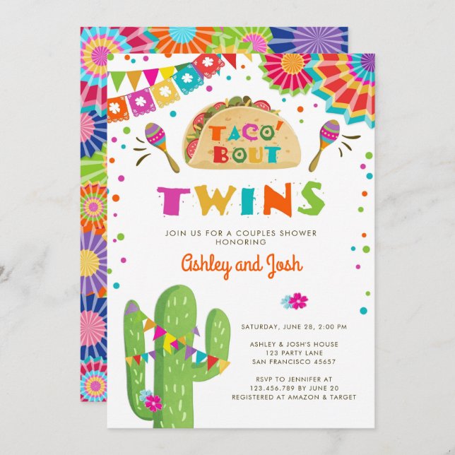 Taco Bout Twins Fiesta Baby Shower Invitación (Anverso / Reverso)