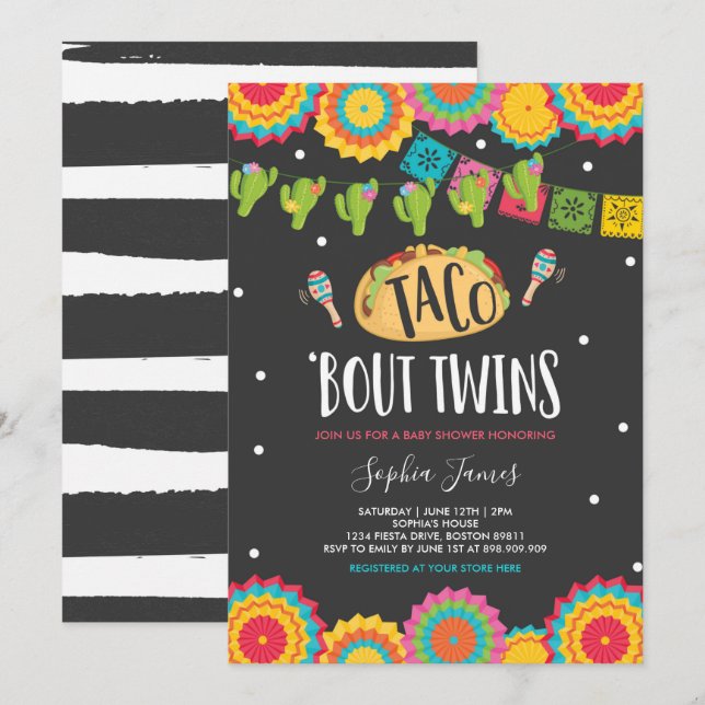 Taco 'Bout Twins Fiesta Twin Invitación Baby Showe (Anverso / Reverso)