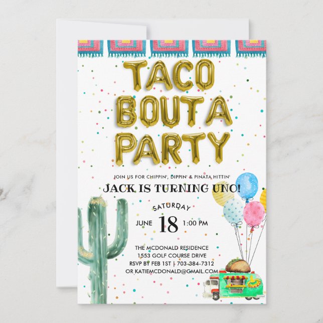 Taco Bout Una Fiesta | Invitación al Primer Cumple (Anverso)