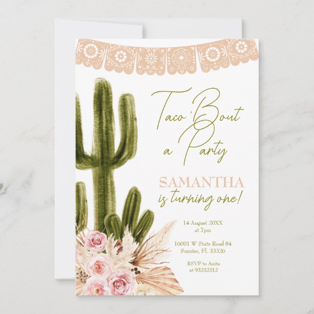 Taco Cactus Primera Invitación de Cumpleaños (Anverso)