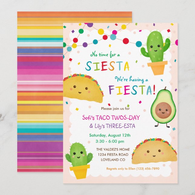 Taco dos días y tres esta invitación de cumpleaños (Anverso / Reverso)