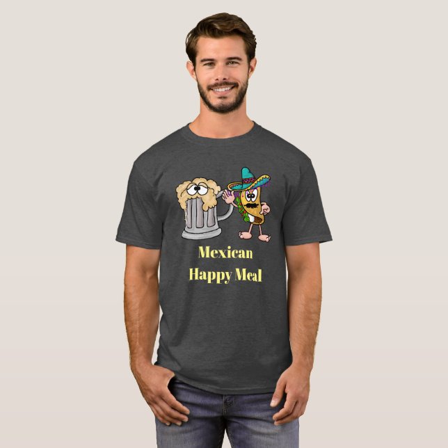 Taco mexicano de comida feliz y camiseta de cervez (Anverso completo)