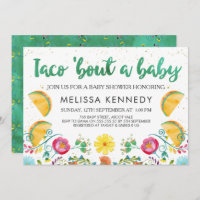 Taco mexicano sobre una invitación a un bebé en Ba