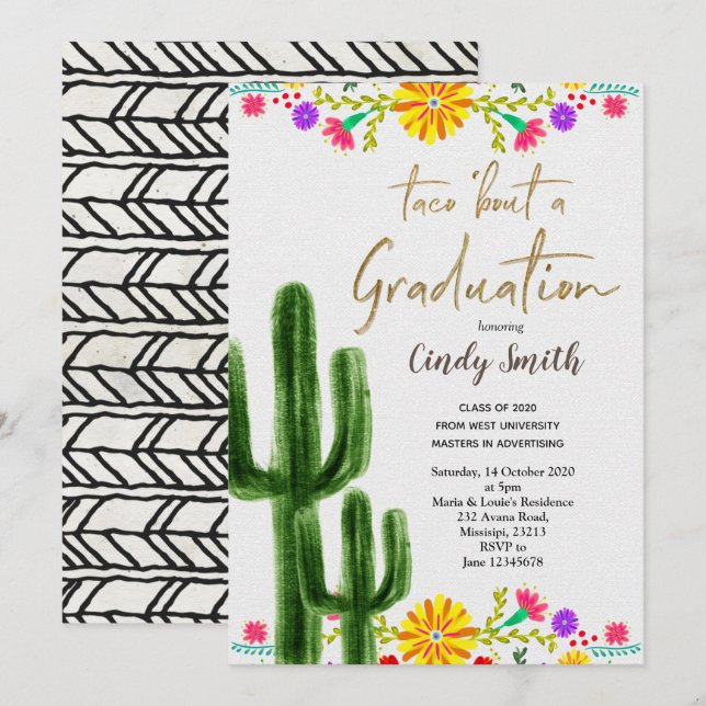 Taco mexicano sobre una invitación a una fiesta de (Anverso / Reverso)