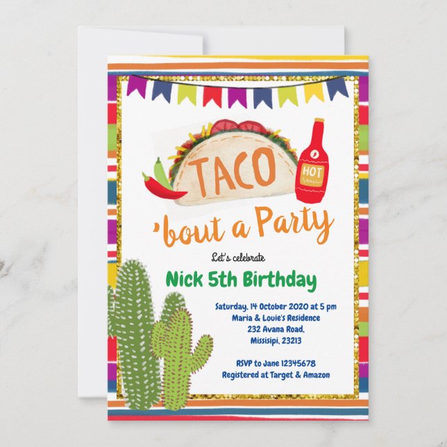 Taco mexicano sobre una invitación de cumpleaños F (Anverso)