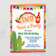 Taco mexicano sobre una invitación de cumpleaños F