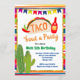 Taco mexicano sobre una invitación de cumpleaños F