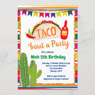 Taco mexicano sobre una invitación de cumpleaños F