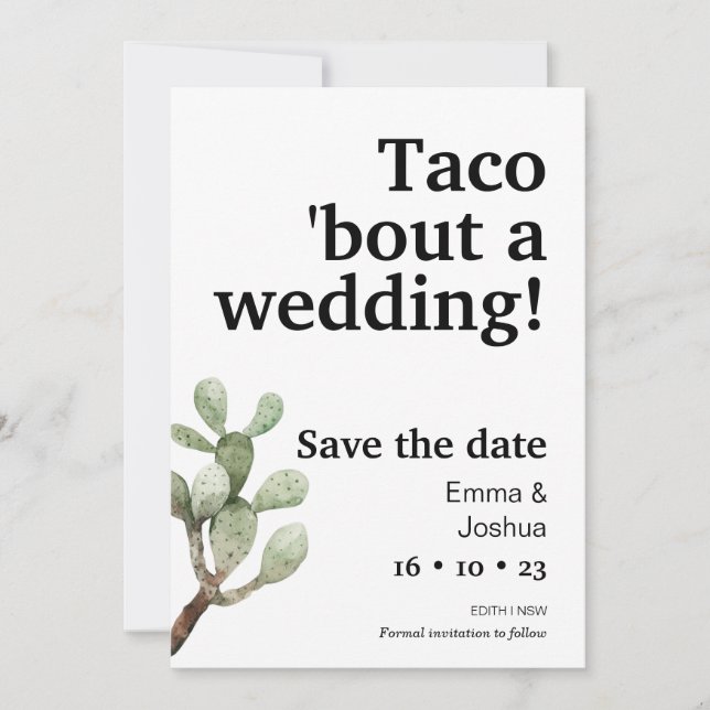 Taco minimalista Sobre Una Boda Guardar La Tarjeta (Anverso)