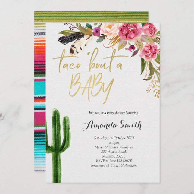 Taco sobre bebé Parejas Florales Invitación a la d (Anverso / Reverso)